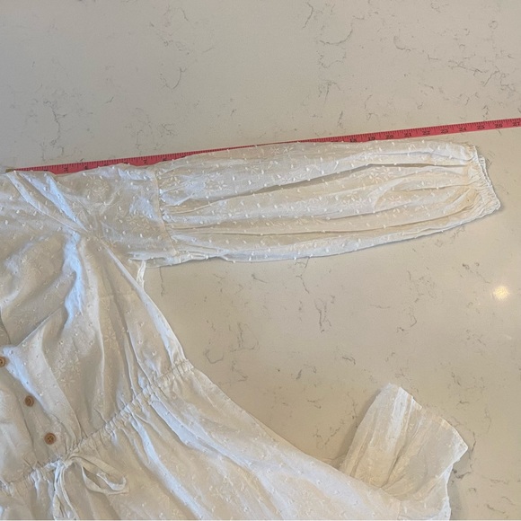 DISSHWhite Long Sleeve Swiss Dot Floral Embroidered Cotton Dress V-Neck USSize 8 - Picture 6 of 10